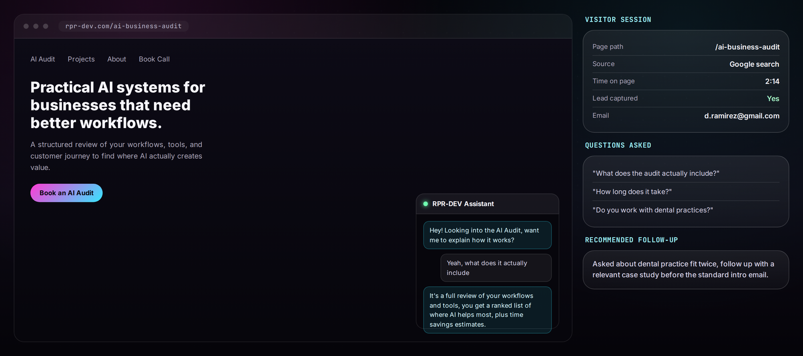 AI Website Chat Kansas City - visitor conversation, lead score, and next action
